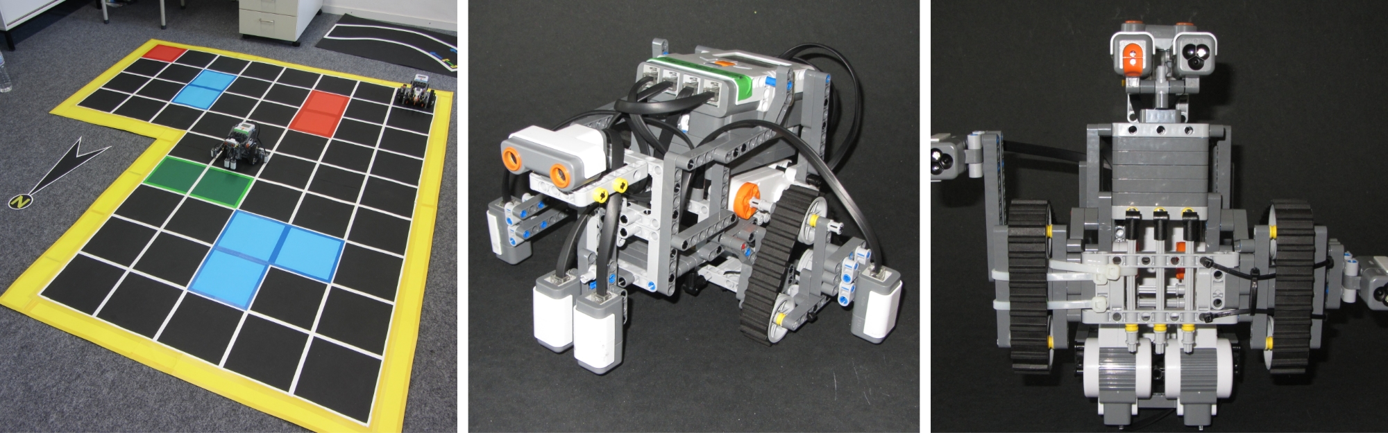 A collage of three images that visually represent the project about Robotics: Cartographer based on LEGO Mindstorms.